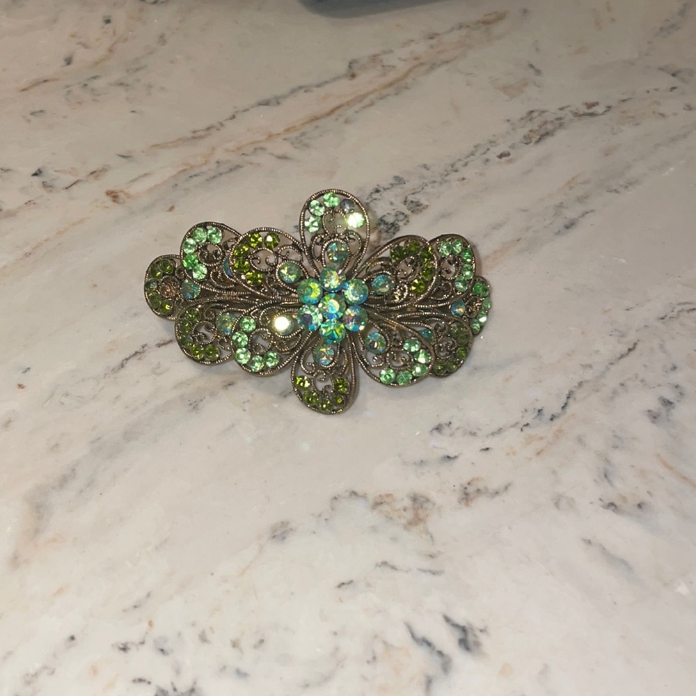 Green rhinestone hair barrett